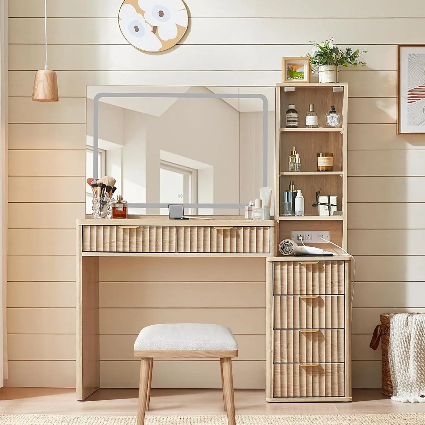 Modern Vanity Desk with LED Mirror & Storage Drawers